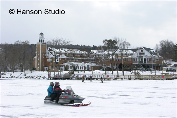 Meredith, NH - Gazebo, Snow Machine, and Church Landing - Winter